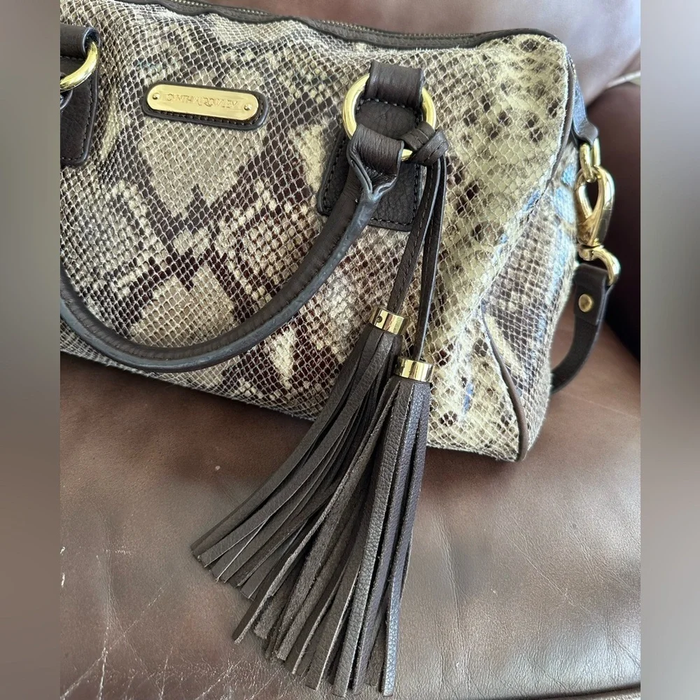 Cynthia Rowley Embossed Snake Boston Bag Fully Authenticated Gold Hardware EUC